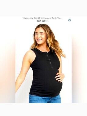 Maternity Rib-Knit Henley Tank Top - Black XXL